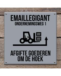 Emaille bord afgifte goederen om de hoek