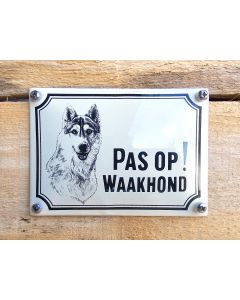 Emaille waakhond bord Husky Klein