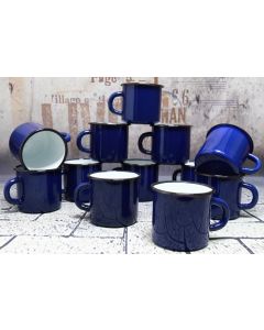 12 marine blauwe emaille mokken ZWARE KWALITEIT