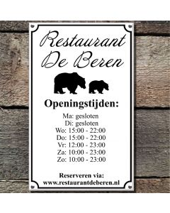 Bedrijfsbord met openingstijden