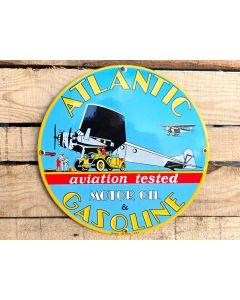 Atlantic Gasoline "Aviation Tested Motor Oil & Gasoline" - Emaille Bord