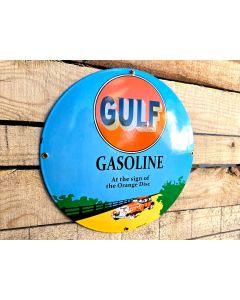 Gulf Gasoline "At the Sign of the Orange Disc" - emaille bord