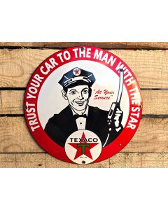 Texaco "Trust Your Car to the Man with the Star" - Emaille bord