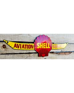 Vintage Shell Aviation emaille bord uitgesneden