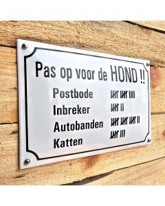 Emaille bord Pas op voor de hond