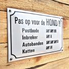 Emaille bord Pas op voor de hond