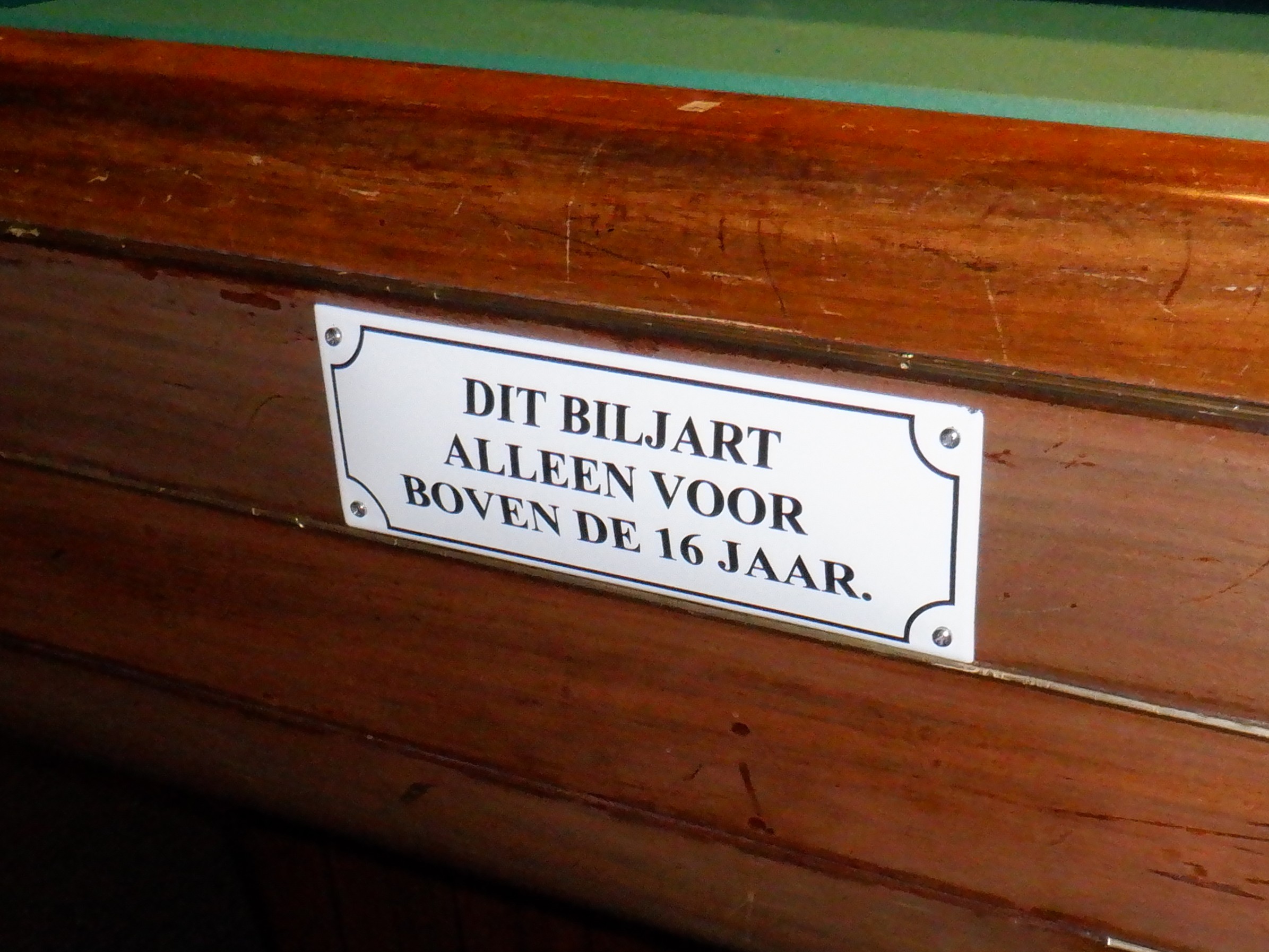 Horeca bord dit biljart alleen voor boven de 16 jaar